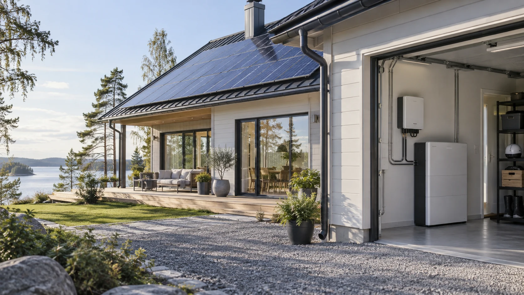 Kotiakku omakotitalossa aurinkopaneelien ja energianhallinnan yhteydessä